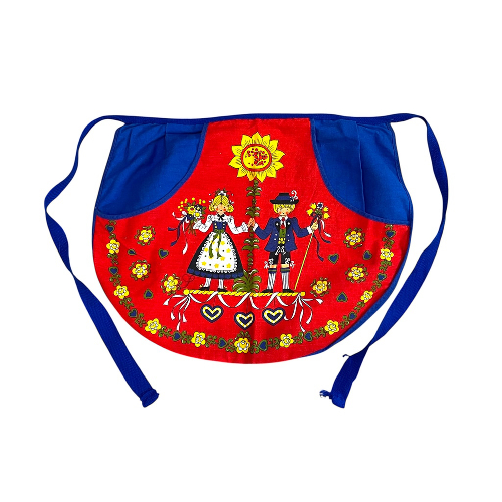 Vintage Kids Folk Art Apron- Red, Blue with Scandinavian or Dutch-style print